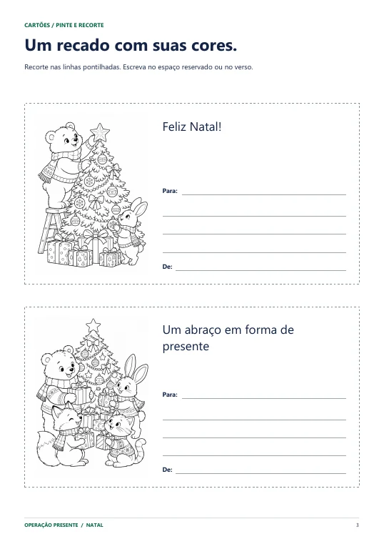 Página 3 da amostra de Cartões de Natal para colorir