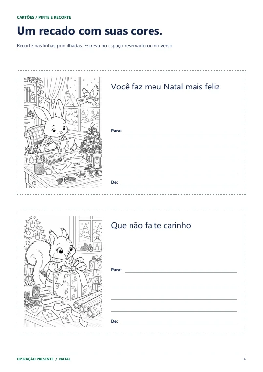 Página 4 da amostra de Cartões de Natal para colorir